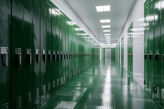 A row of green lockers in a hallway created with Generative AI technology