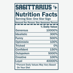 Sagittarius Zodiac Nutrition Facts Design Vector