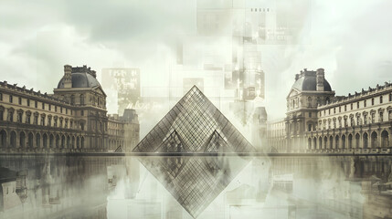 The Louvre with Sepia Tones Wallpaper Background