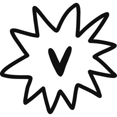 Cute hand drawn doodle of check V mark with checkbox in the shape of star