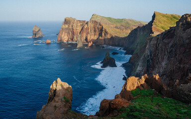 Brown and red cliffs at the Ponta de Sao Lourenço, the most eastern tip of Madeira