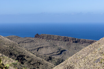 Empty ocean background from elevated view in the hills above Agaete, Puerto de las Nieves, Gran Canaria, Spain.
