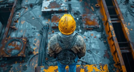 A yellow-hued street becomes a canvas for this hard hat-wearing artist as they create a masterpiece with their trusty helmet
