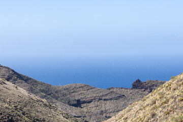 Landscape and sea in the hills above Agaete, Puerto de las Nieves, Gran Canaria, Spain.