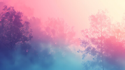 Enchanted Forest Scene at Twilight in Shades of Pink and Blue