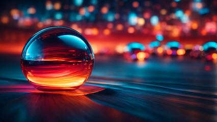 a glass ball with sparkling light background. abstract 3d background 
