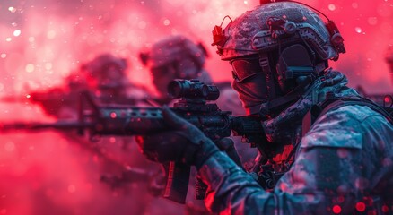 Amidst the chaos of a violent digital battlefield, a soldier's fierce determination is captured in a stunning cg artwork as they hold their weapon tightly, ready for action in an intense action-adven