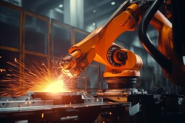 robotics automatic arms machine welding in intelligent factory automotive industrial 
