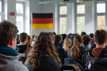 students studying in german classroom and German language learning - obrazy, fototapety, plakaty