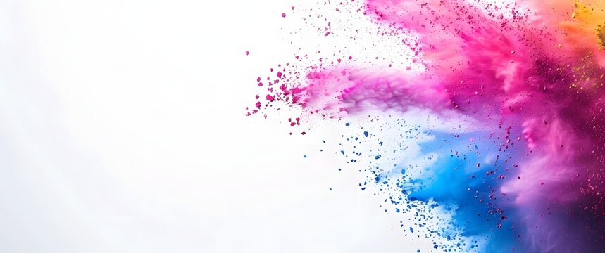 colorful rainbow holi paint color powder explosion isolated white wide panorama background © haallArt