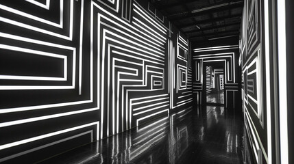Obraz premium Black and white glowing geometric lines. 