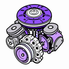 a 1 stroke engine vector illustration line art