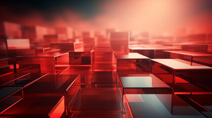 Obraz premium Abstract 3D render of red cubes with a futuristic design, suitable for technology and digital concepts.