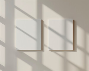 Dual Blank Canvas Mockups with Geometric Shadow Play on a White Wall.