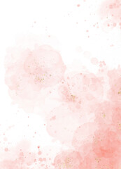 Abstract pink watercolor background for design.watercolor background with golden lines, dots and stains. Hand drawn illustration for Valentines Day or card templates for greetings or invitations.