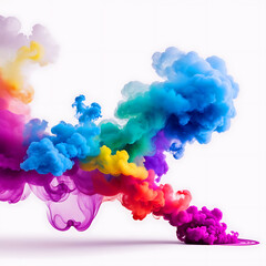 Abstract paint of rainbow coloured smoke with white background