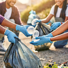 Community Cleanup Effort . Volunteers unite for a cleaner environment, showcasing community spirit and ecological responsibility.