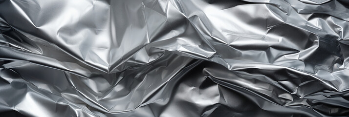 Aluminum foil texture background. Silver crumpled sheet of paper. - obrazy, fototapety, plakaty