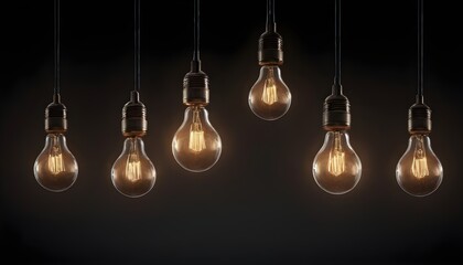 Vintage pendant lightbulbs in dark background