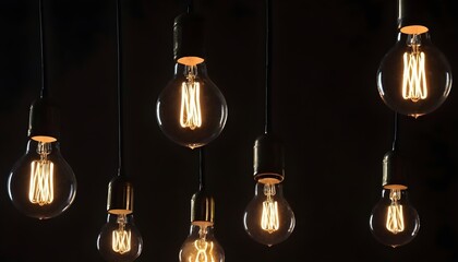 Vintage pendant lightbulbs in dark background