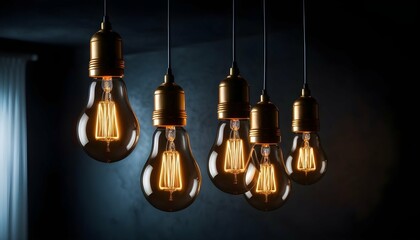 Obraz premium Vintage pendant lightbulbs in dark background