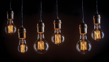 Vintage pendant lightbulbs in dark background