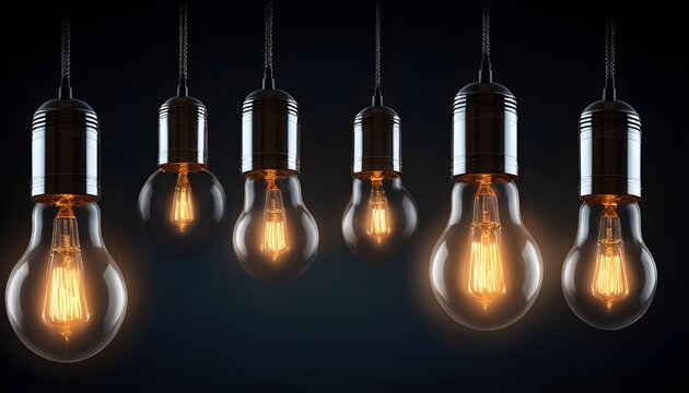 Vintage pendant lightbulbs in dark background