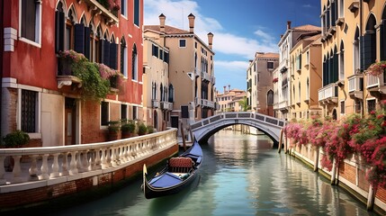 Fototapeta na wymiar Canal in Venice, Italy. Panoramic view of the city.