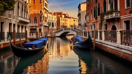Fototapeta na wymiar Canal in Venice, Italy. Panoramic view of Venice.