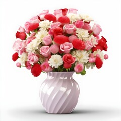 Bouquet of flowers in glass on white background