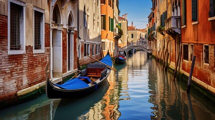 Panoramic view of Venice canal with gondolas. Italy - obrazy, fototapety, plakaty