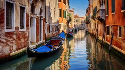 Rolgordijnen Panoramic view of Venice canal with gondolas. Italy © I