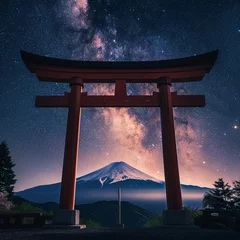 Fototapeten Torii gate with Fuji mountain © John