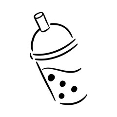 Abstract line of Milk Bubble Tea. Doodle drawing vector