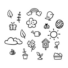 Set of hand-drawn doodle icon for Spring season