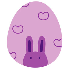 Purple easter egg with bunny and heart. Happy easter. Vector and illustration. Ready to use. Easy to customize.