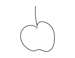 Continuous one line drawing of an apple. Whole fruit. Healthy dessert. Line art. Isolated on white backdrop. Design element for print, greeting, postcard, scrapbooking, coloring book. Food