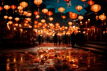 Fotobehang Chinese lanterns on an evening street. © EUDPic