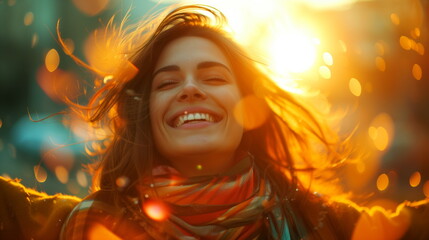 Woman in a state of pure joy, close up, happiness, successful