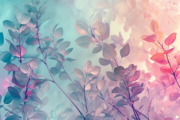Creative generative AI pastel colored illustration of leaves and flowers as abstract background