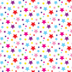 Vector seamless pattern with colorful stars confetti. Isolated on white background. Texture for wrapping paper, wallpaper, print.