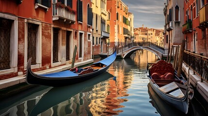 Panoramic view of Grand Canal in Venice, Italy with gondolas