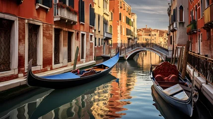 Fototapeten Panoramic view of Grand Canal in Venice, Italy with gondolas © I