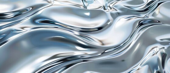 Ultrawide Silver Chromatic Fluid Liqid Waves Background Texture 