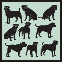 American Bullweiler Dog Silhouettes, set of dogs silhouettes