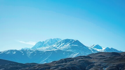 Fototapeta na wymiar Snow Covered Mountains Skyline In Winter On Clear Blue Sky