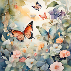 Watercolor butterfly illustration, generative ai