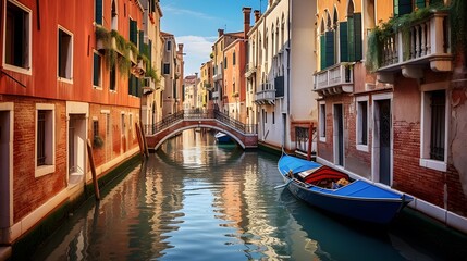 Fototapeta na wymiar Canal in Venice, Italy. Panoramic view of Venice.