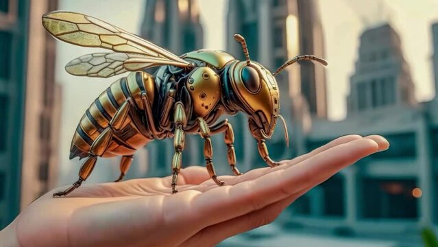 robot bee close-up. ecology and environmental protection concept
