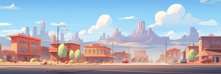 Fantasy City Landscape Cartoon style Background Panorama Concept Drawing image HD Print 15232x5120 pixels. Neo Game Art V9 25